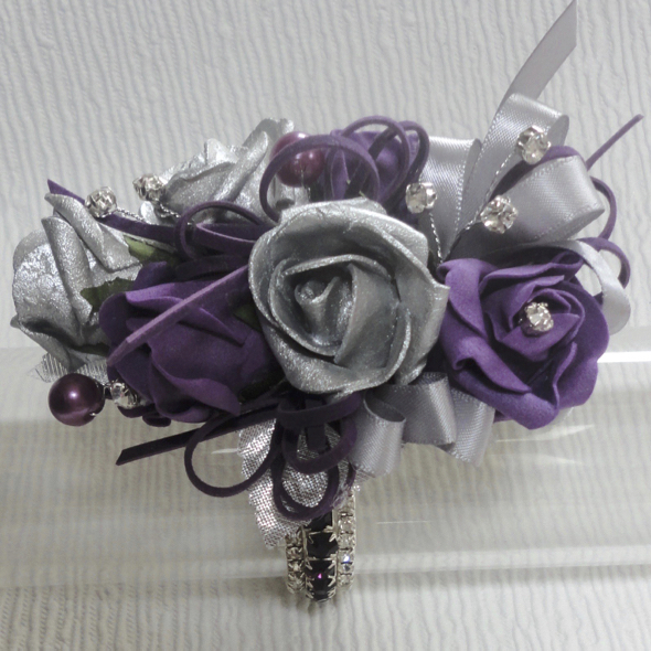 Silver & Plum Wrist Corsage